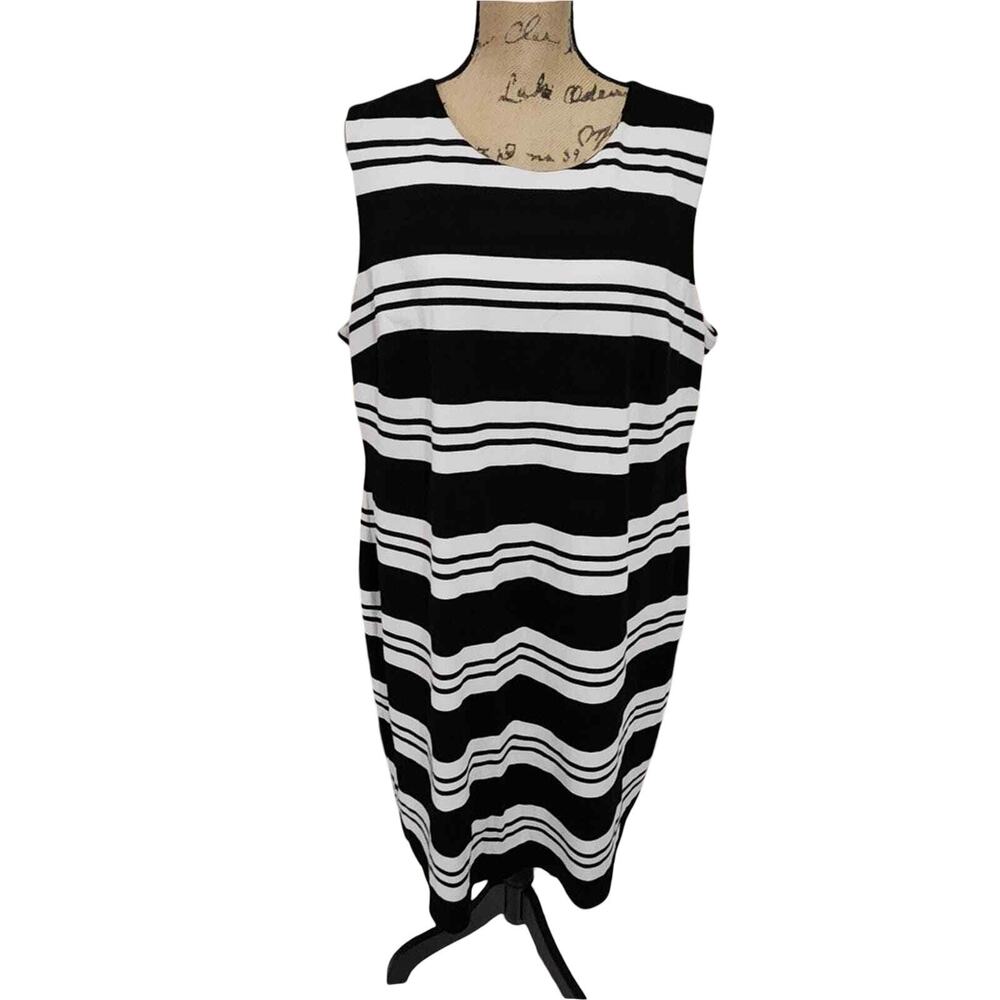 Calvin Klein Womens Black White Striped Sleeveless Sheath Dress 20W Full Zip